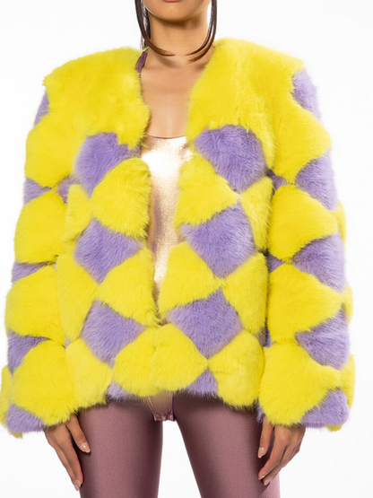 Contrast Faux Fur Coat