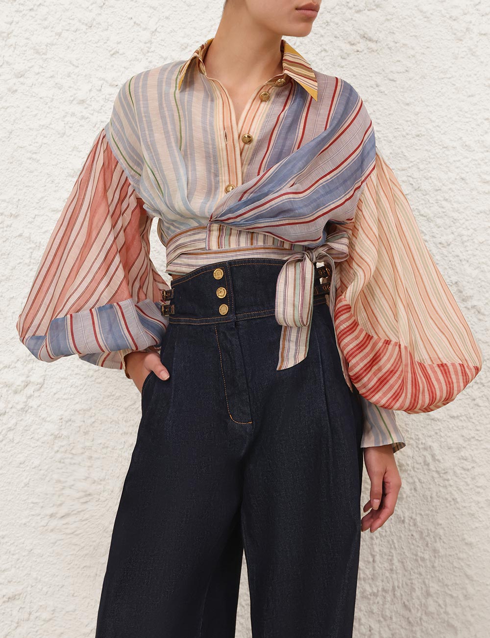 Silk-linen blend striped blouse
