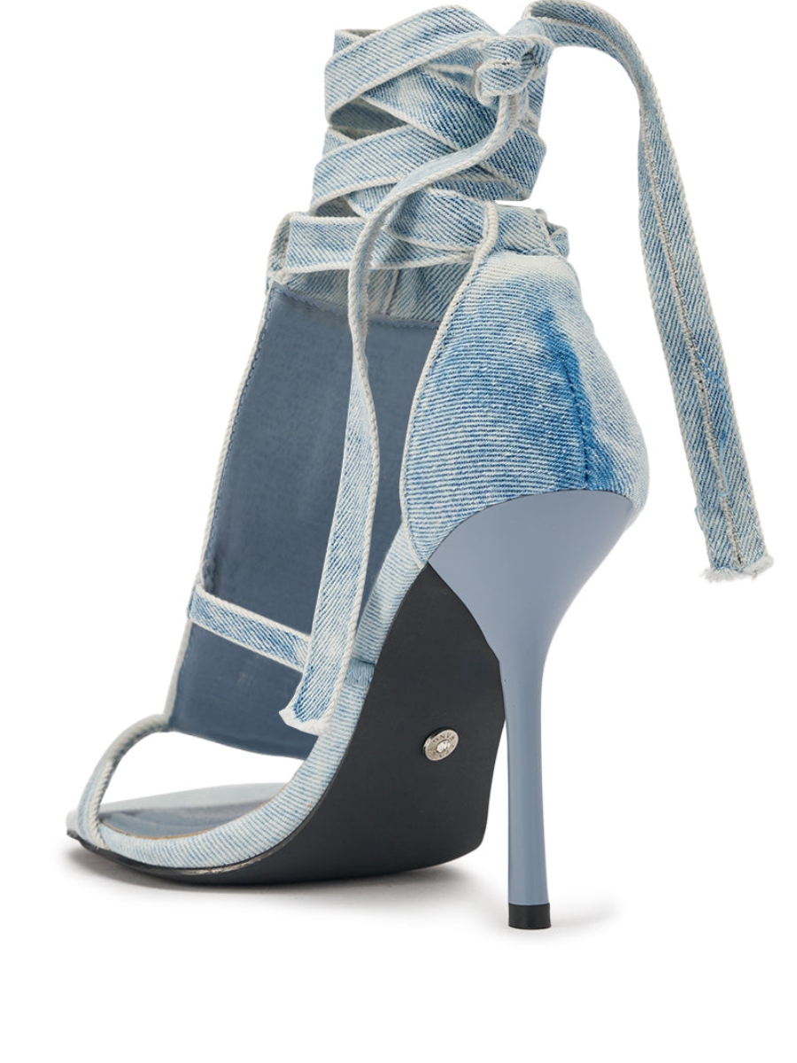 Denim Lace-Up Tare Sandals