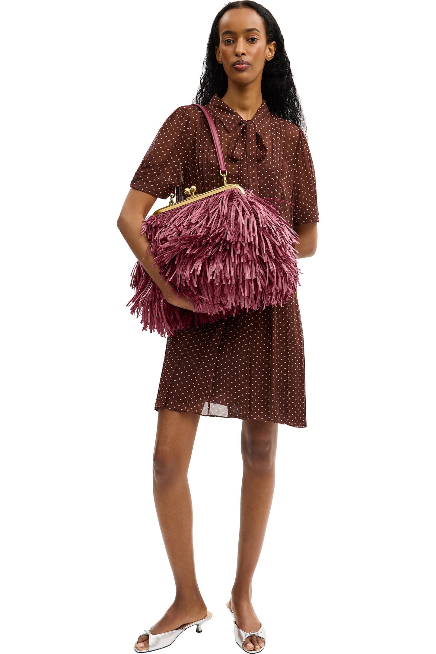 Kisslock Fringe Straw Frame Bag