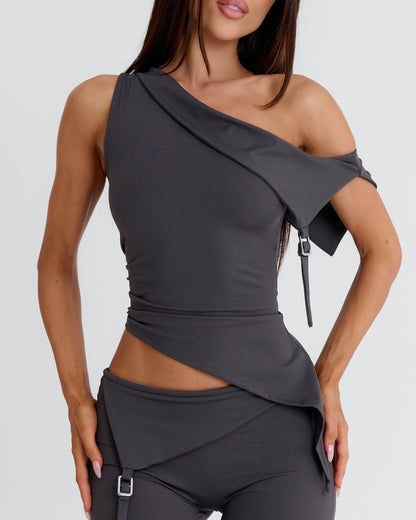 CROP TOP DARK GREY+CAPRI PANTS DARK GREY