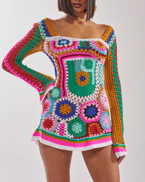 Colorful Knit Mini Dress