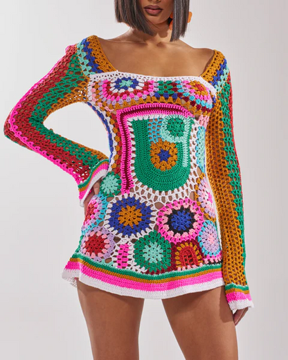 Colorful Knit Mini Dress