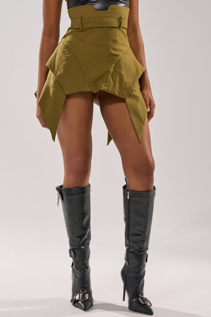 Green handkerchief-trimmed mini skirt