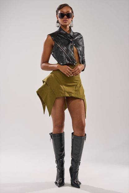 Green handkerchief-trimmed mini skirt