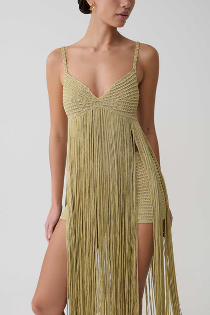 Lurex Crochet Maxi Dress - Gold