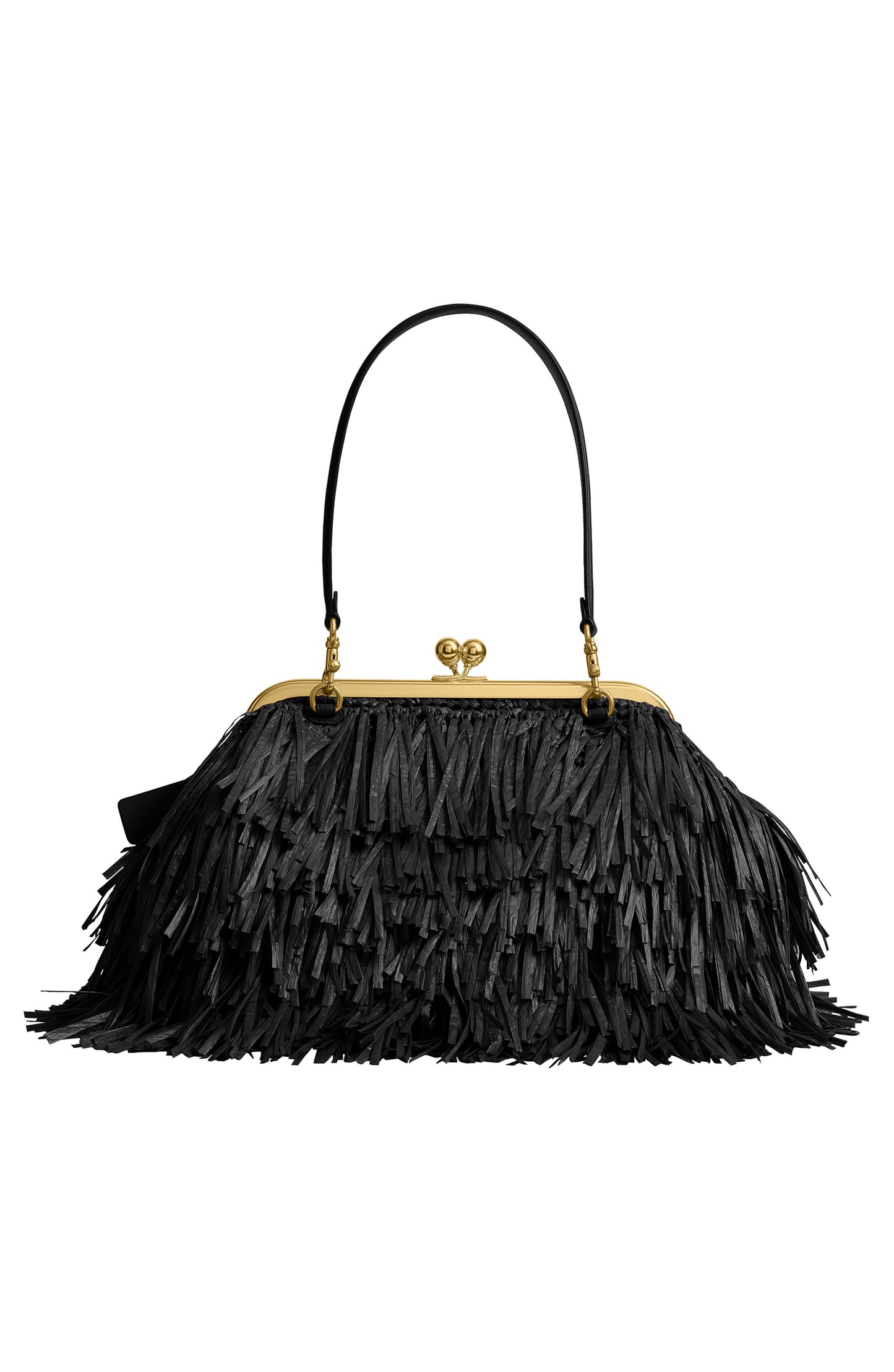 Kisslock Fringe Straw Frame Bag