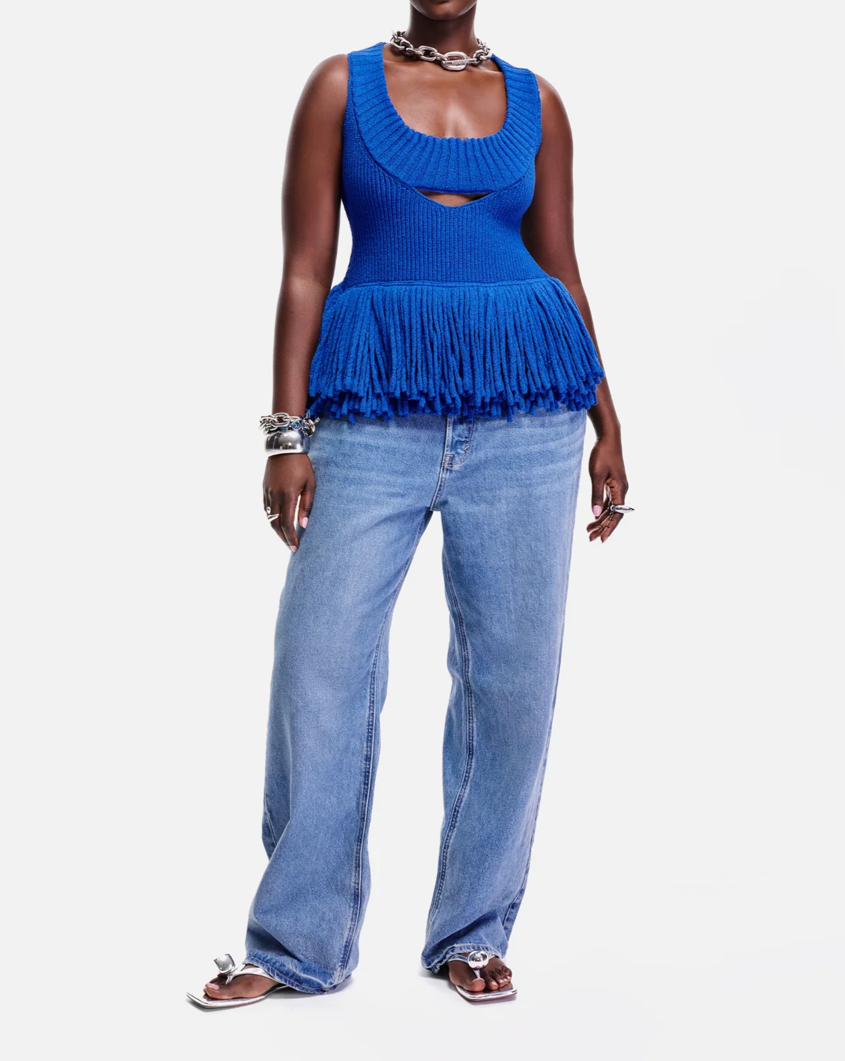 Knitted Fringed Hem Sleeveless Top