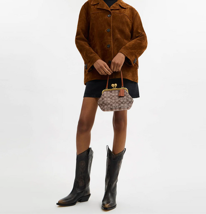 Mini Oversized Lock Frame Crystal Jacquard Shoulder Bag