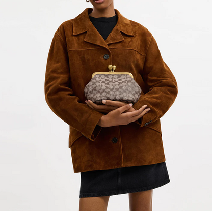 Mini Oversized Lock Frame Crystal Jacquard Shoulder Bag