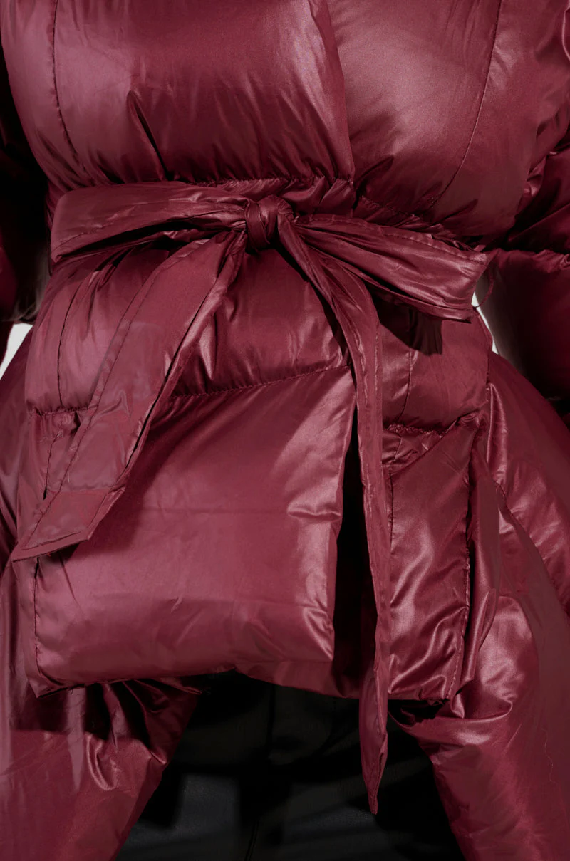 Ribbed-Cuff Asymmetric Puffer Coat