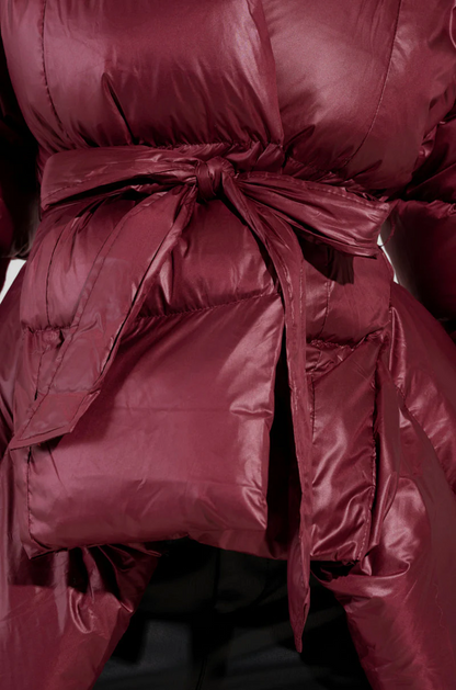 Ribbed-Cuff Asymmetric Puffer Coat