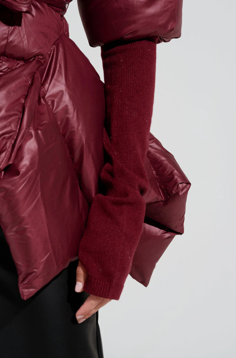 Ribbed-Cuff Asymmetric Puffer Coat