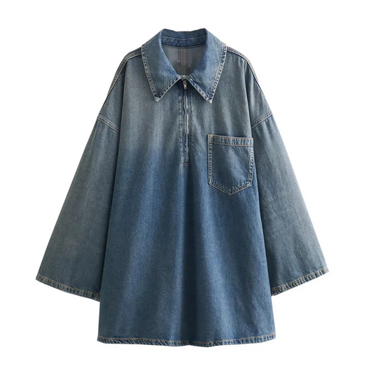Collared loose denim dress