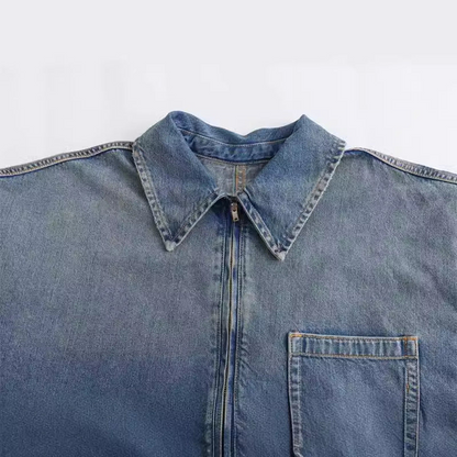 Collared loose denim dress