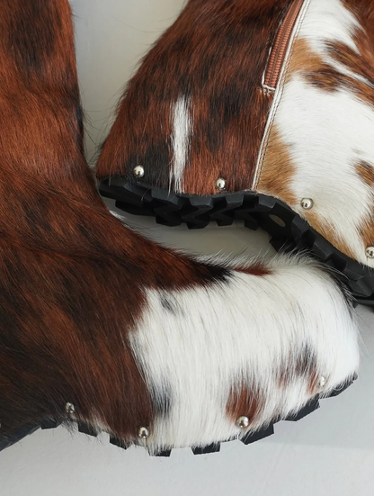 Handmade genuine leather felt high-heeled boots