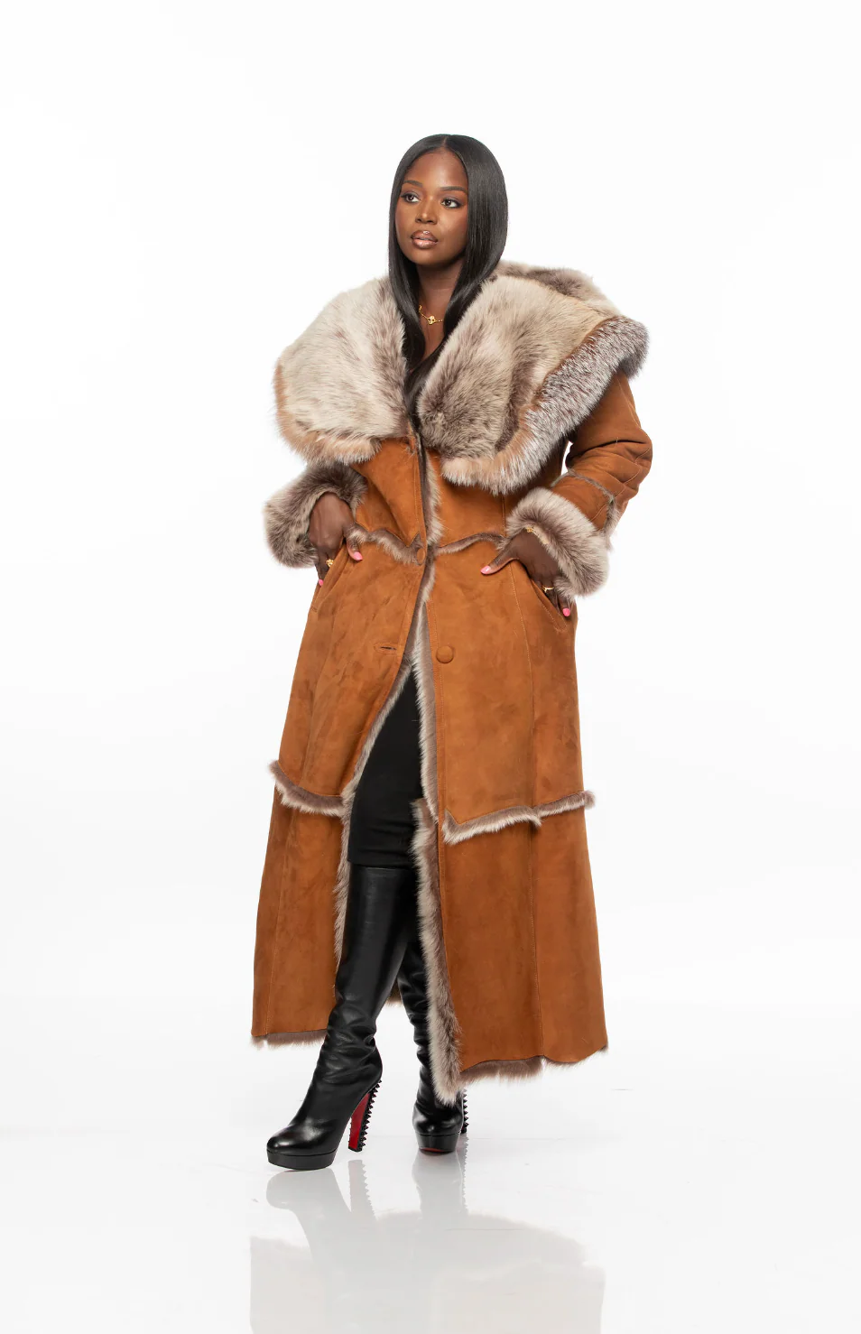 🔥Long-sleeved fur collar long coat