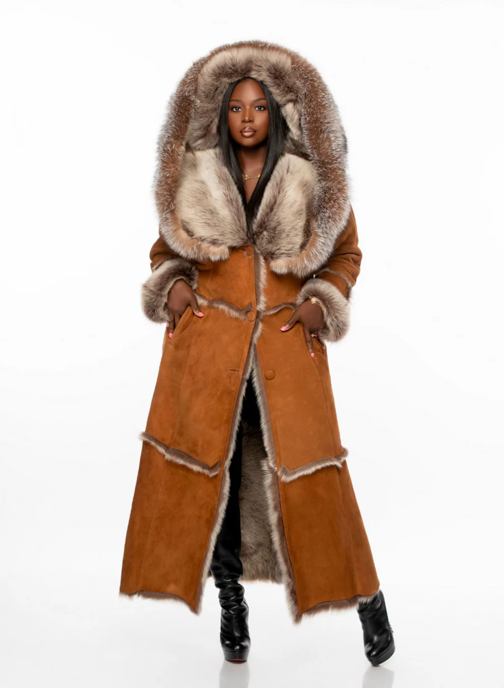 🔥Long-sleeved fur collar long coat