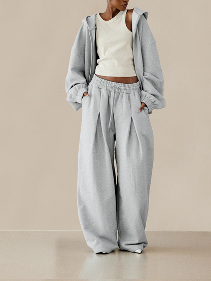 Hooded Solid Color Zipper Suit