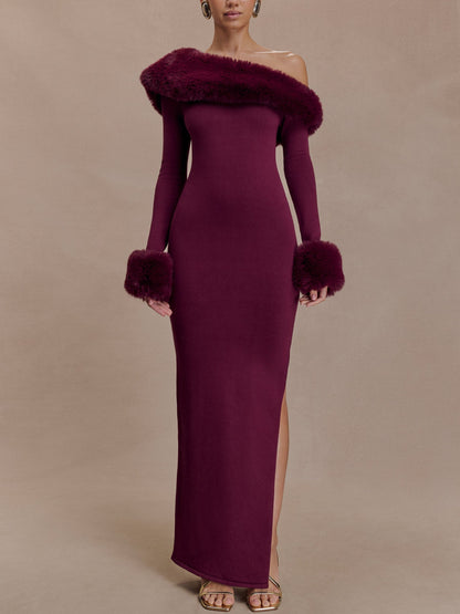 Faux Fur Knit Maxi Dress