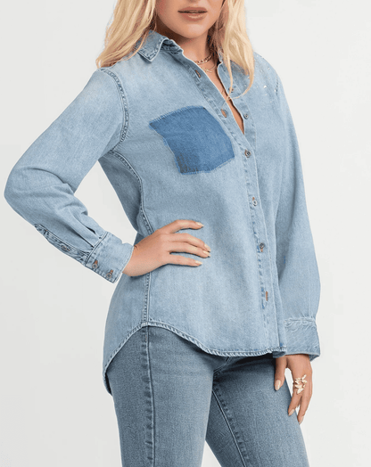 Embellished Two Tone Denim Shirt