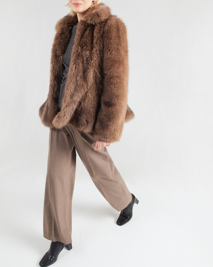 Chocolate brown faux fur jacket