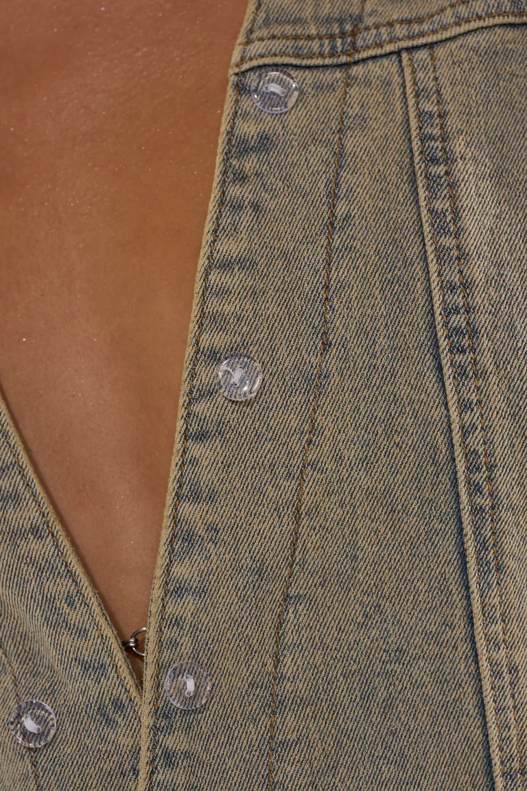 Retro Blue Denim Detachable Plush Jumpsuit