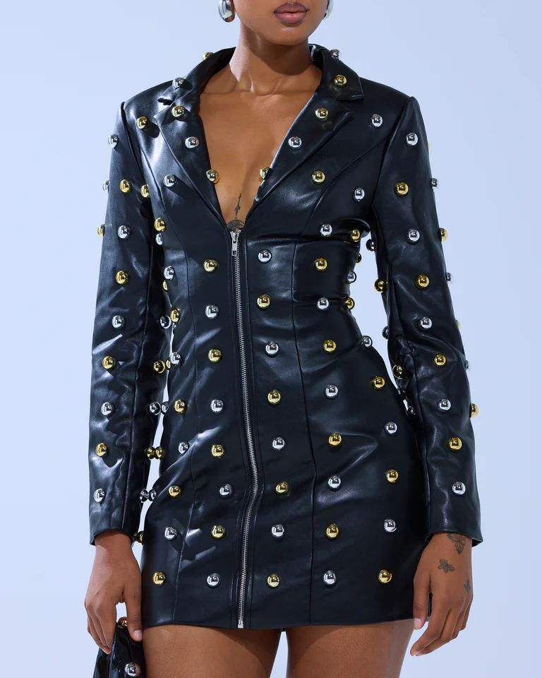 Rock-inspired metal-accented jacket dress