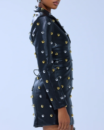 Rock-inspired metal-accented jacket dress