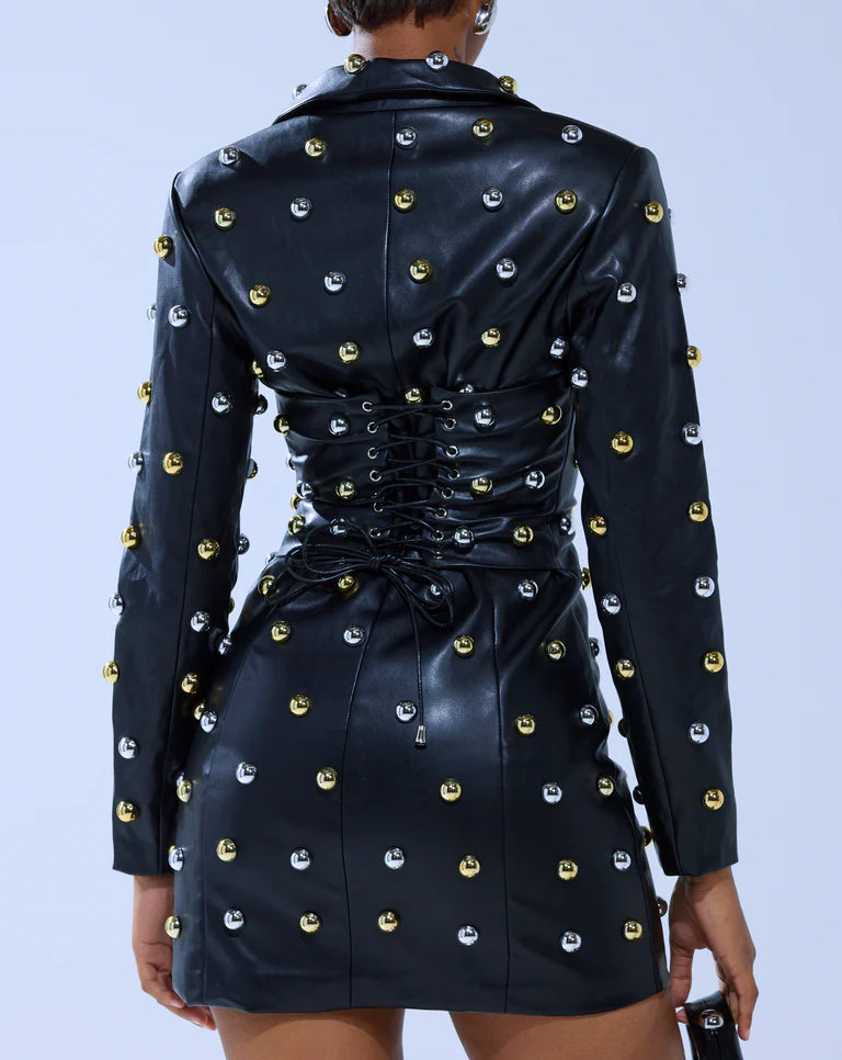Rock-inspired metal-accented jacket dress