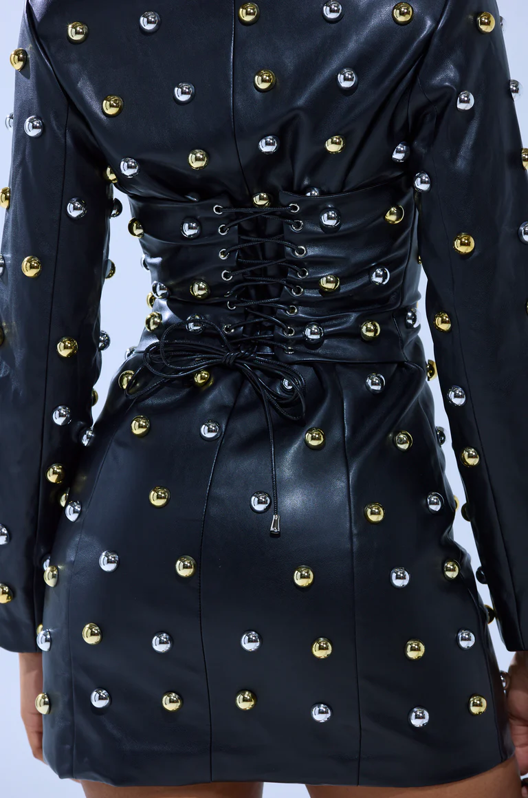 Rock-inspired metal-accented jacket dress