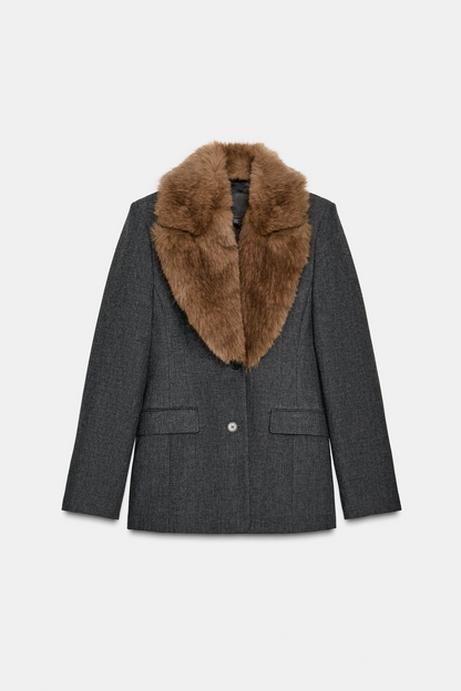 Faux Fur Collar Fitted Blazer
