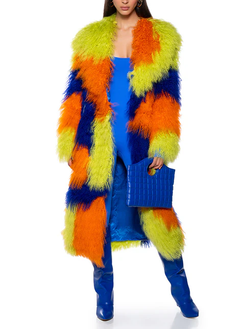 Multi-color cashmere wool trench coat