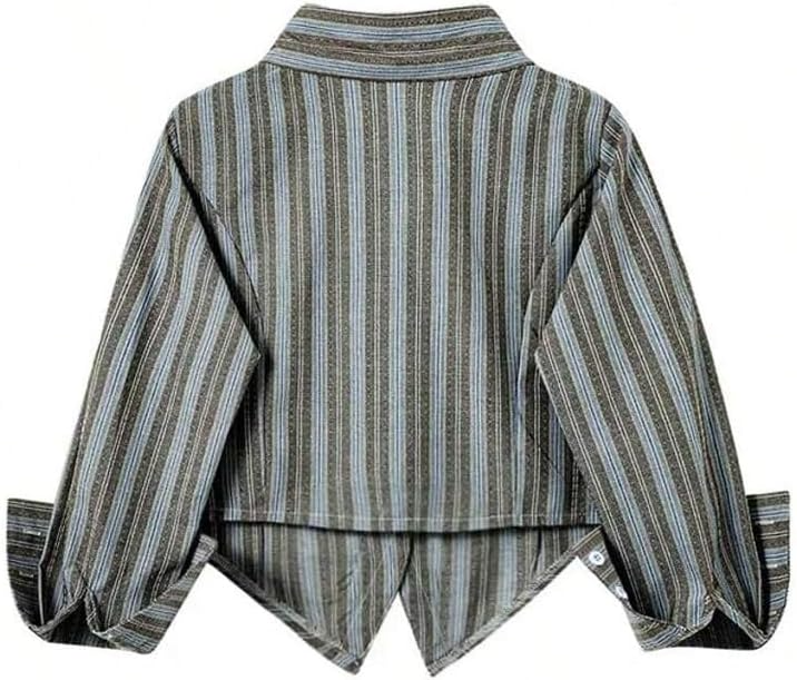 Striped Print Button-Down Long-Sleeve Tie Blouse