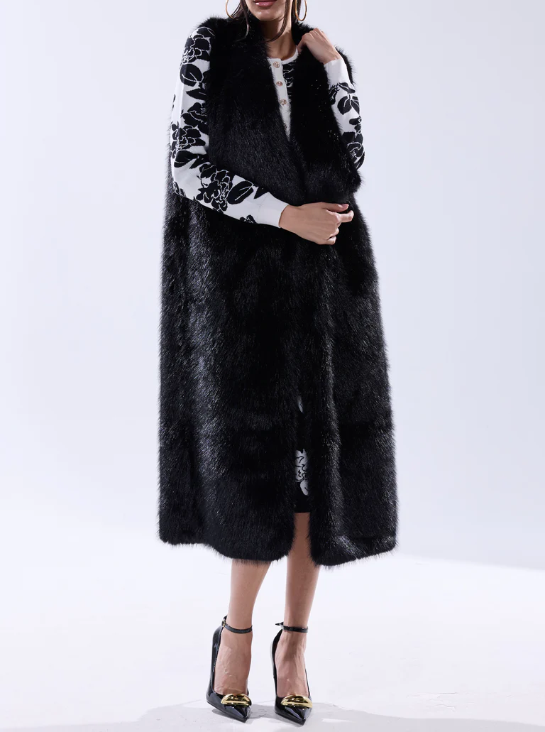 Black faux fur vest