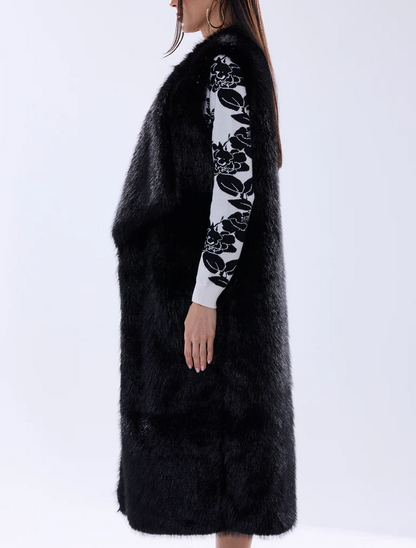 Black faux fur vest