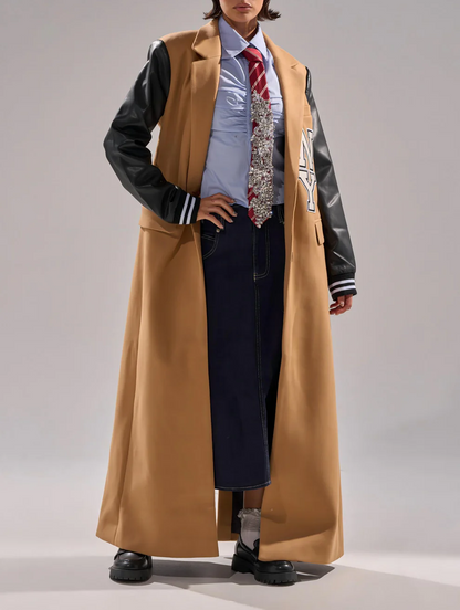 Faux leather long-sleeved baseball jacket