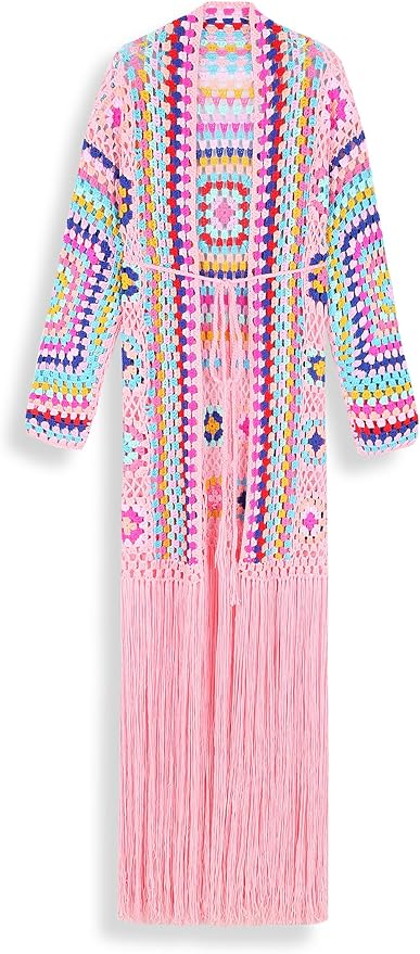 Knit Embroidered Fringe Long Cardigan