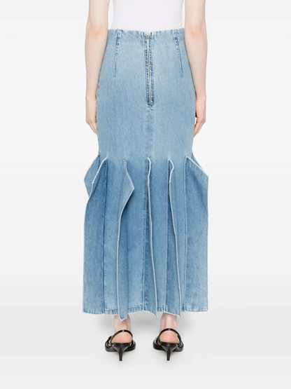 Structured Hem Mid-Length Denim Skirt