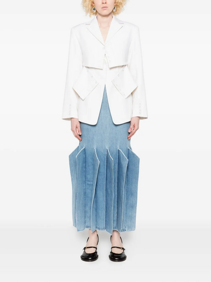 Structured Hem Mid-Length Denim Skirt