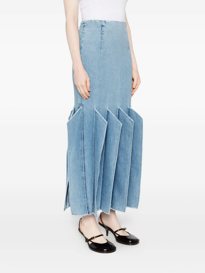 Structured Hem Mid-Length Denim Skirt