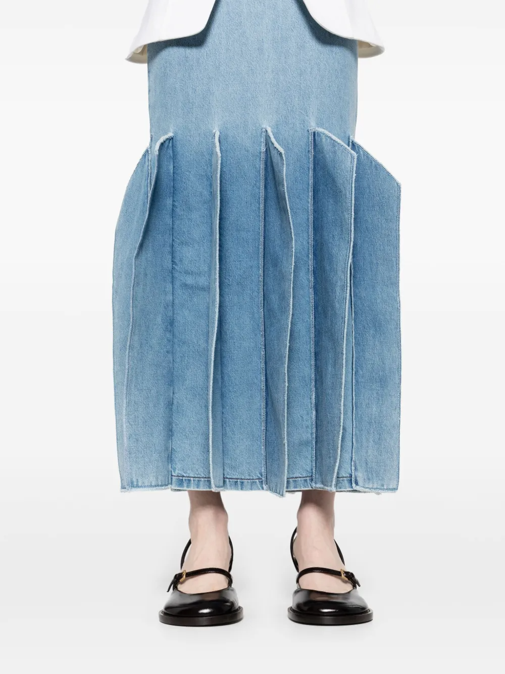 Structured Hem Mid-Length Denim Skirt