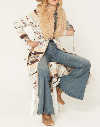 Fur-trimmed blanket coat