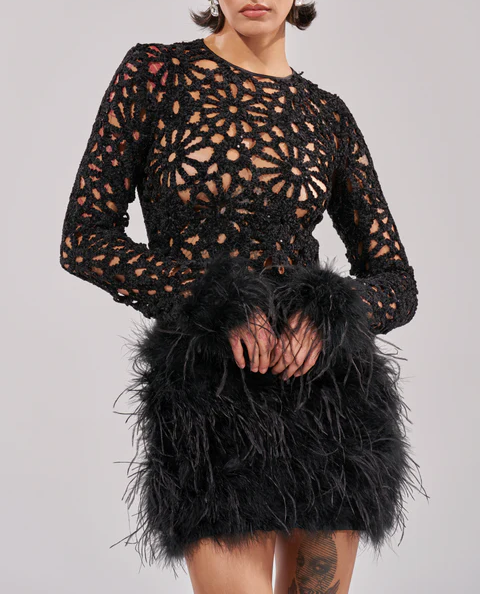 Knit Crochet Feather Mini Dress