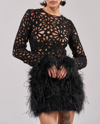 Knit Crochet Feather Mini Dress
