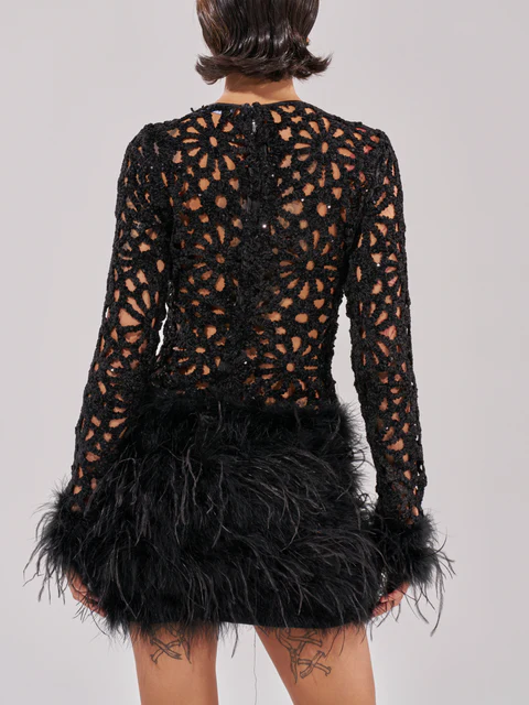 Knit Crochet Feather Mini Dress