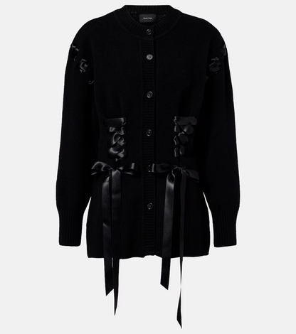 Embellished wool-blend cardigan+Velvet cloud skirt