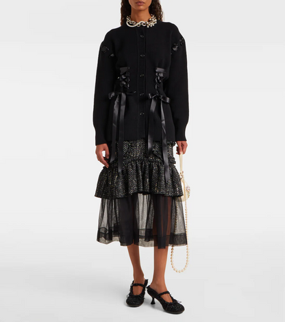 Embellished wool-blend cardigan+Velvet cloud skirt
