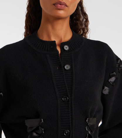 Embellished wool-blend cardigan+Velvet cloud skirt