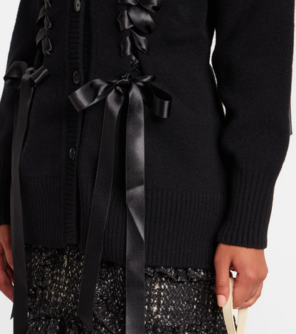 Embellished wool-blend cardigan+Velvet cloud skirt
